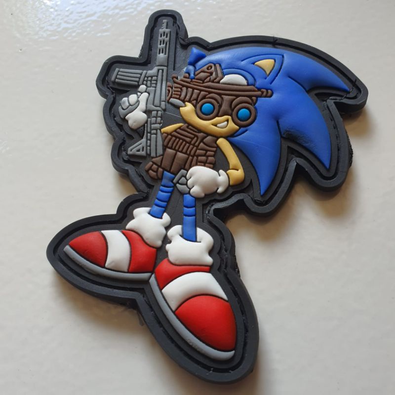 patch rubber pvc timbul logo sonic sniper army 3D - rubber patch logo sonic karakter - tempelan emblem karet velcro