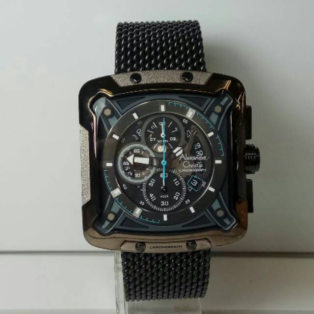 Jam Tangan Alexandre christie ac3030  pria black biru tali pasir