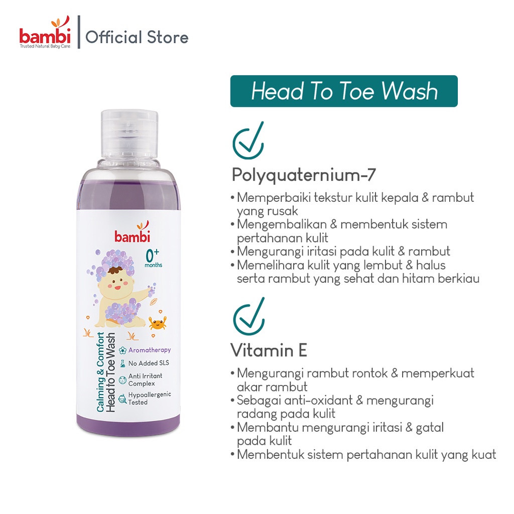 BAMBI Baby Calming &amp; Comfort Head To Toe Wash 200ml | Sabun Mandi &amp; Shampoo Bayi Kulit Normal - Sensitif