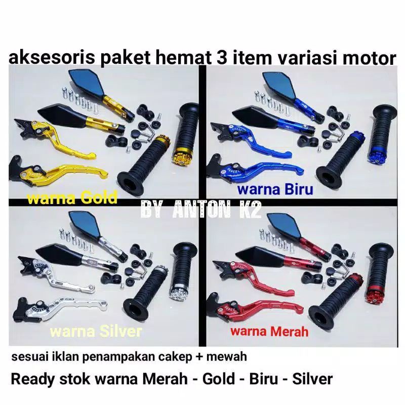 HANDLE REM/HANDGRIP/HANDFAT/SPION TOMOK CNC PAKETAN 3 ITEM VARIASI AKDESORIS MOTOR YAMAHA MX KING/JU