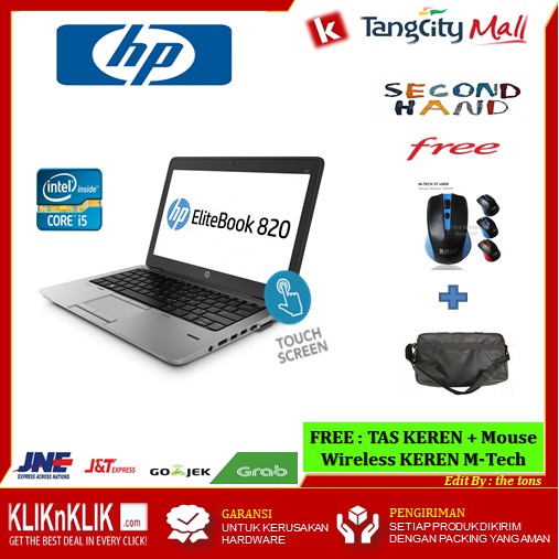 Laptop Second HP Elitebook 820 G1 / Core i5 - RAM 4GB - HDD 500GB / 12.5" Touch Laptop Bekas