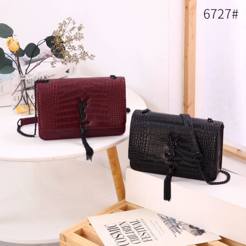 YSL Medium Kate Tassel Croco Chain Bag #6727#