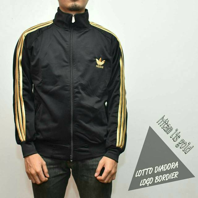 Jaket Adidas Tracktop Firebird pria - Hitam Strep putih Polyster