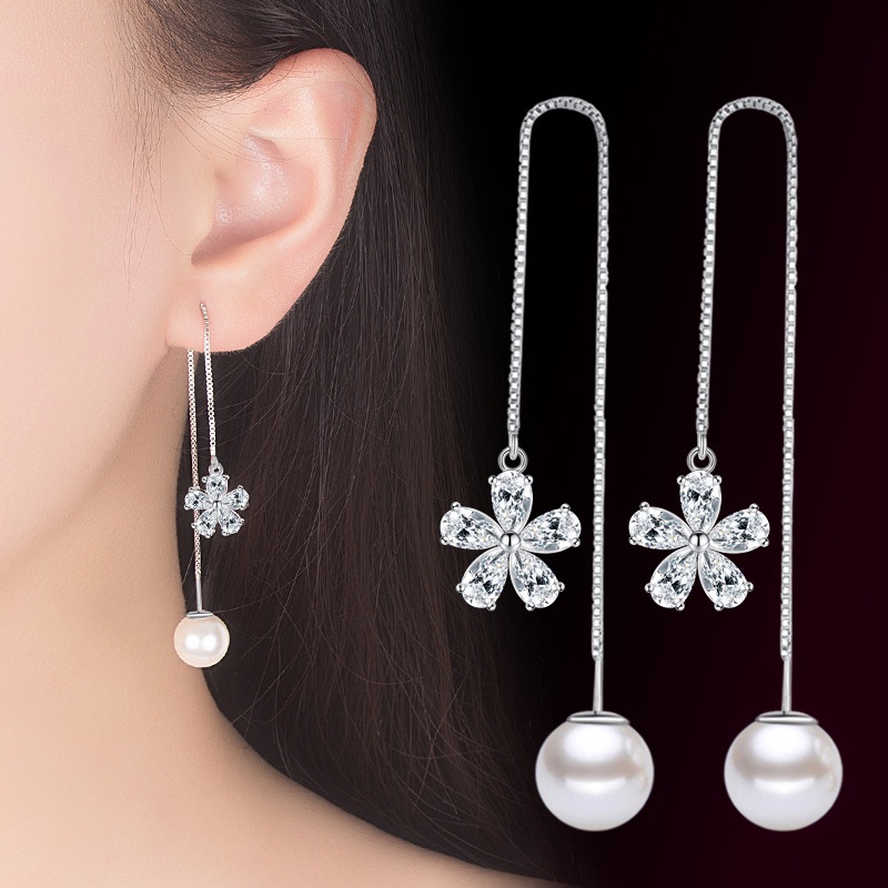 Anting Perak 925 Wanita Elegan Garis Telinga Platinum Fashion Perhiasan