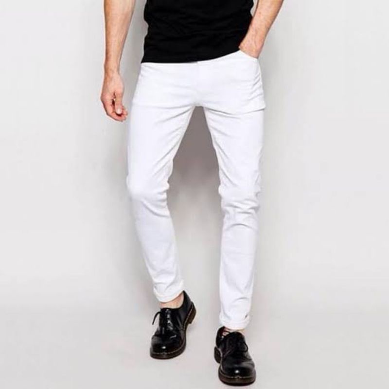 Celana Jeans panjang Putih distro model skinny Stretch Slim fit Celana Jeans pensil putih bersih