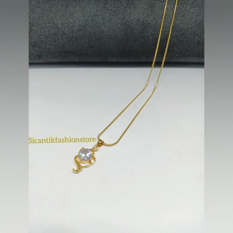 Promo kalung Titanium plus liontin permata Fashion wanita liotin gold liotin lapis emas anti Karat