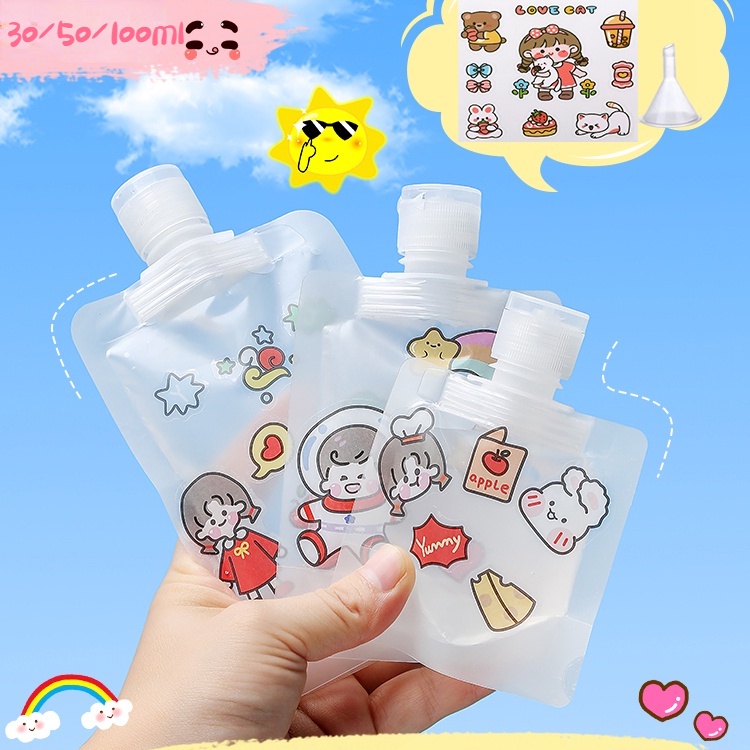 Tas Botol Kosong Hand Sanitizer Lotion Shampoo 30 / 50 / 100ml Motif Kartun Untuk Travel