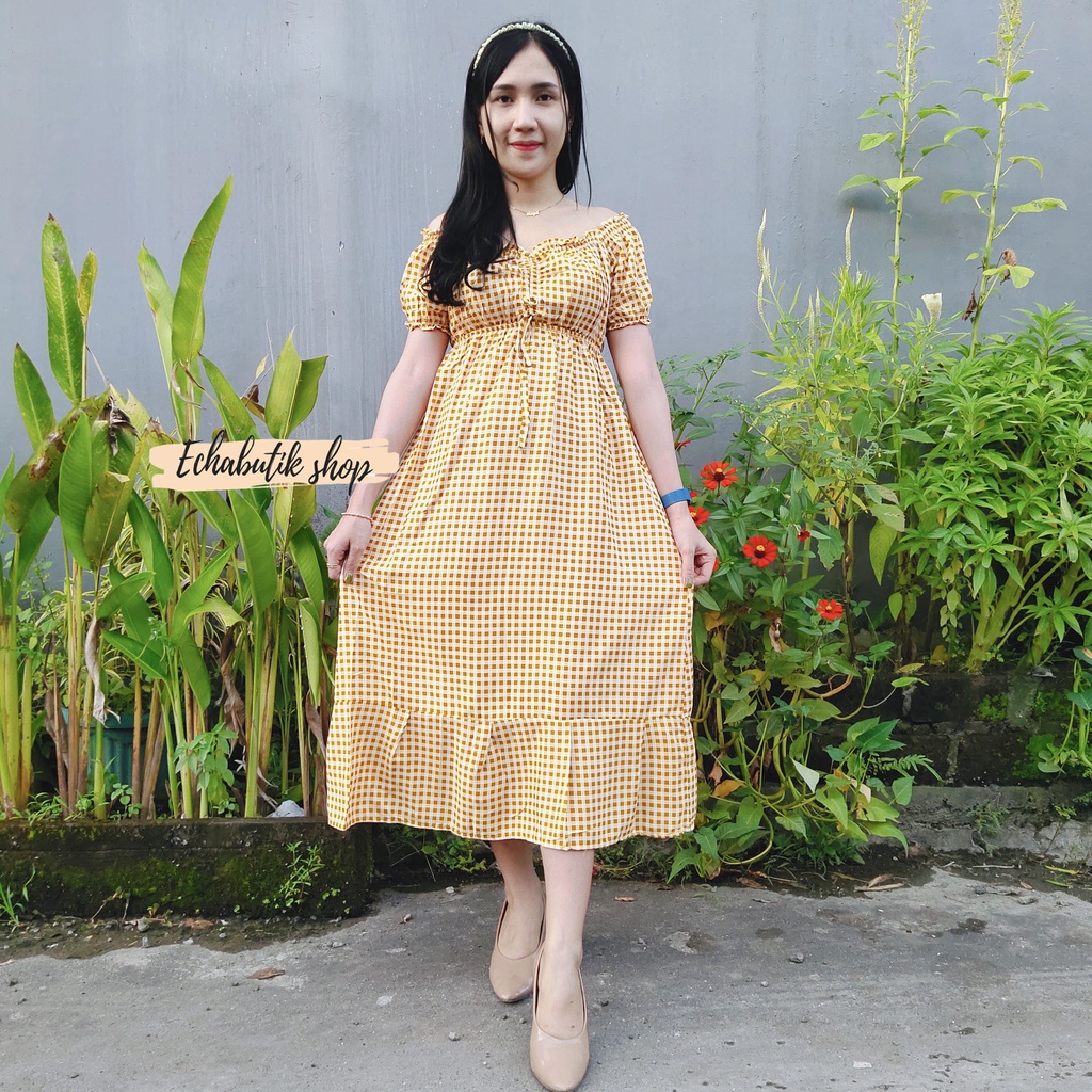 DASTER/DRES CASANDRA POLOS BALI-KOTAK MUSTARD