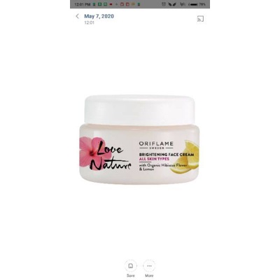 Love Nature Brightening Face Cream With Organic Hibiscus Flower &amp; Lemon