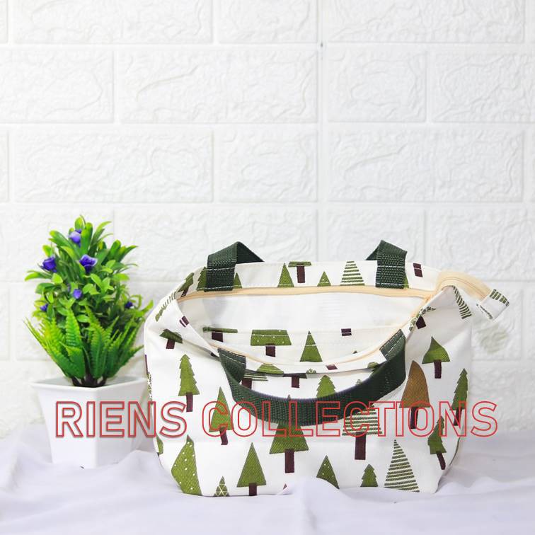 HANDBAG KECIL BAHAN KANVAS MOTIF CEMARA. TAS KANVAS. TAS WANITA. Riens collections