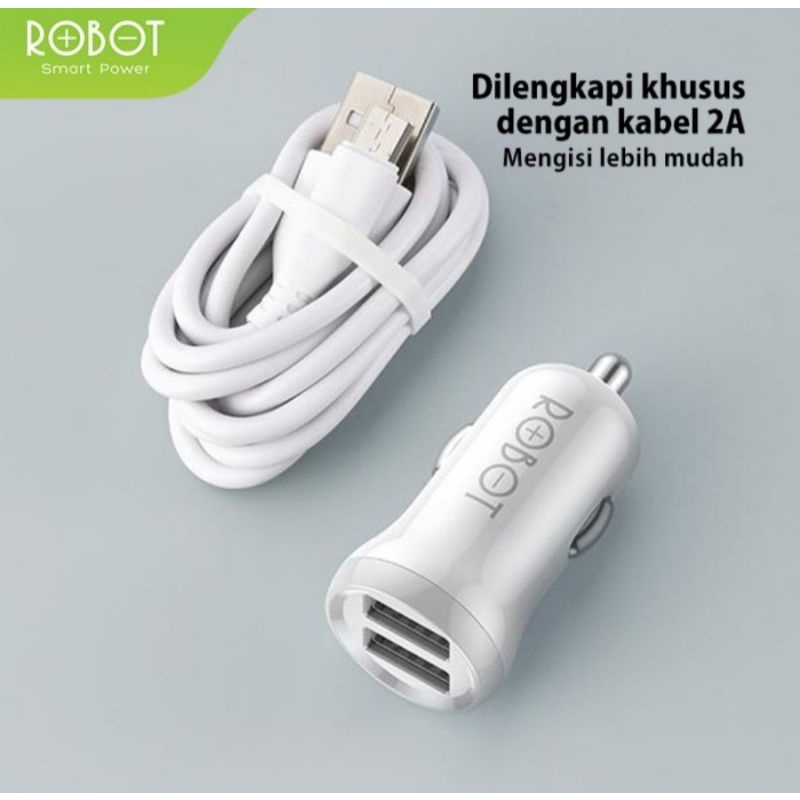 ROBOT RT-C07 Dual Output Usb Car Charger Mobil Free Kabel micro usb