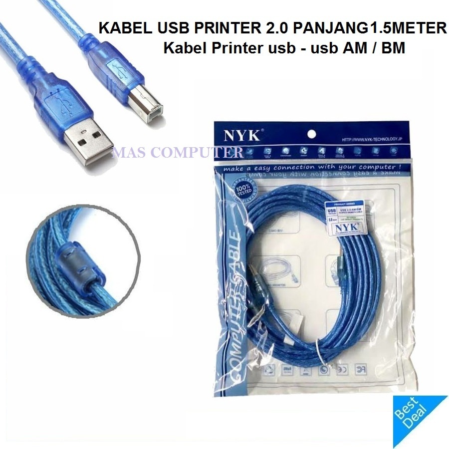 NYK Kabel USB Printer Panjang 1.5Meter / Kabel USB Printer Panjang 1.5 Meter