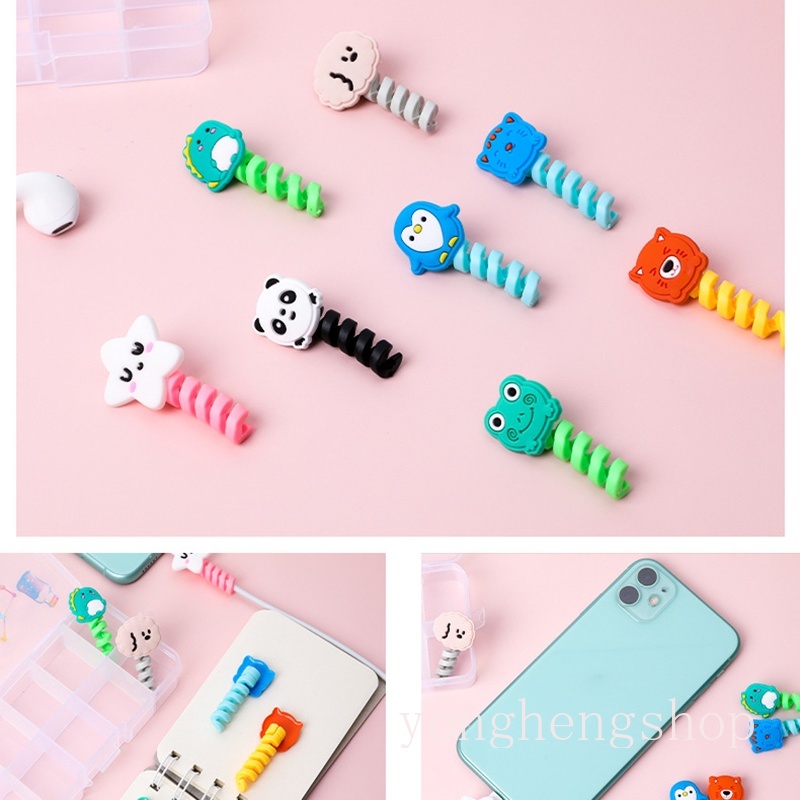 Pelindung Kabel Data / Charger USB Bentuk Spiral Bahan Silikon Motif Kartun Hewan