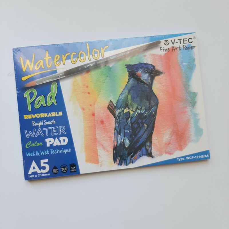 

Watercolor Pad A5 VTEC bisa untuk cat air. 24 halaman (12lbr) 300gsm acid free. hard back cover