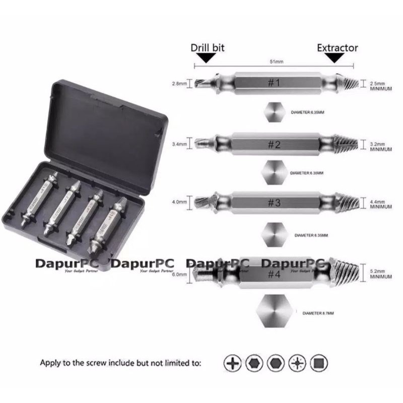 Alat Pembuka Baut Rusak / Screw Extractor Broken Stripped Screw Remover