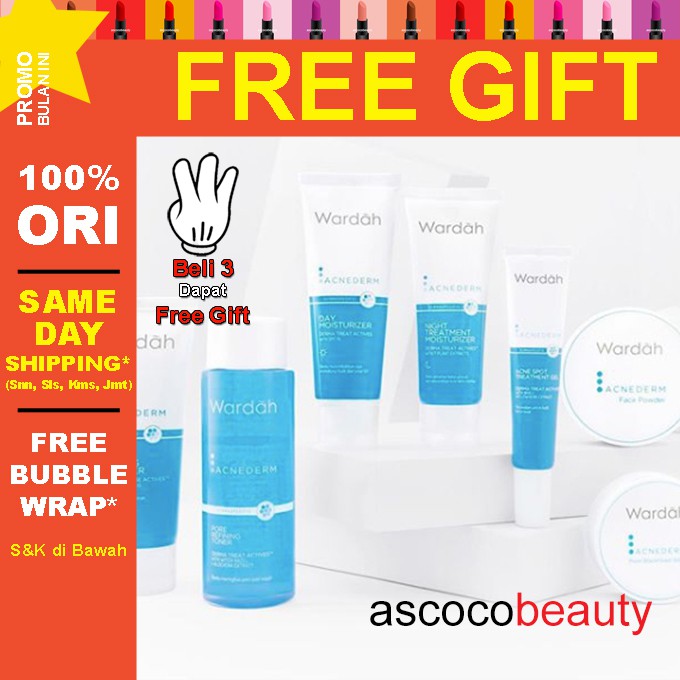 Wardah ACNEDERM | Face Powder Pore Refining Toner Foaming Cleanser Skincare Jerawat Acne Treatment Gel ✰ ascocobeauty ✰