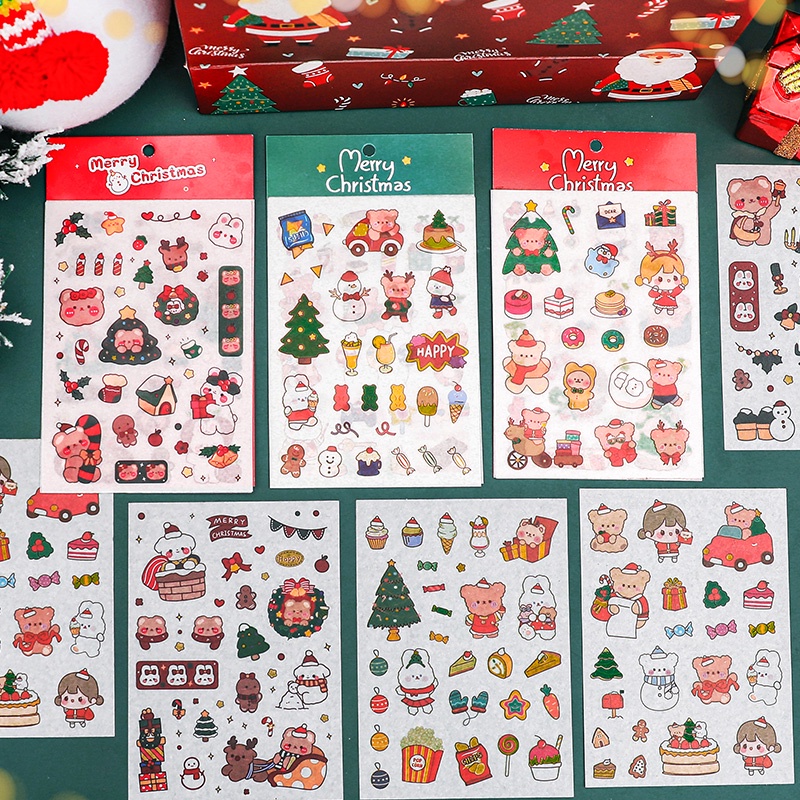 4 Lembar Stiker Desain Kartun Merry Christmas Lucu Untuk Dekorasi