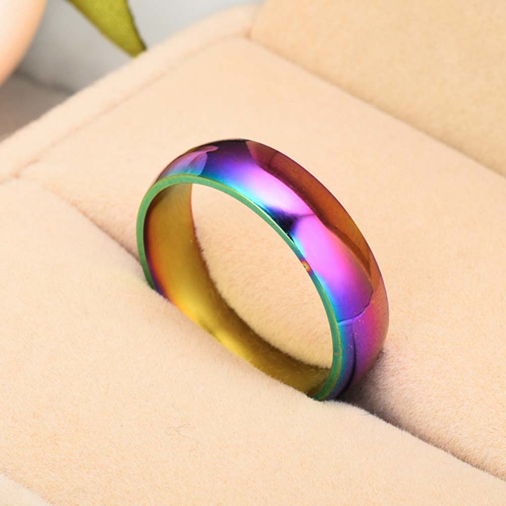 Hu Hu Hu Hu Hu Alat Bantu Pasang Kacamata♡ Cincin Pasangan Bahan Stainless Steel Warna Pelangi Untuk Hadiah Pernikahan