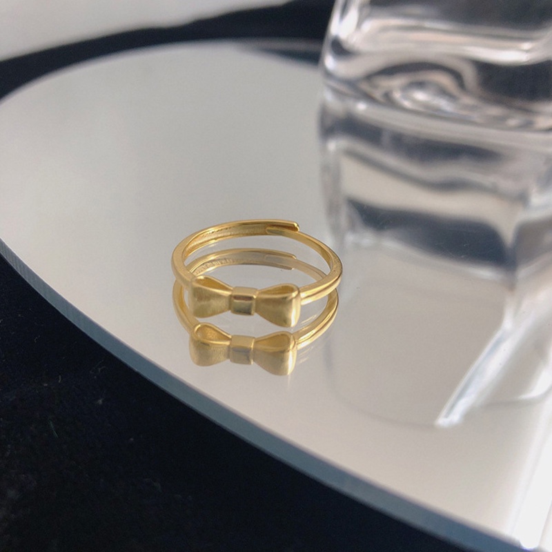 Cincin Model Terbuka Desain Pita Warna Gold Matte Gaya Uniksimple Untuk Wanita