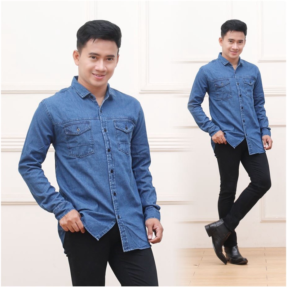 KEMEJA HEM JEANS PRIA LENGAN PANJANG DAN PENDEK PREMIUM ORIGINAL GBM