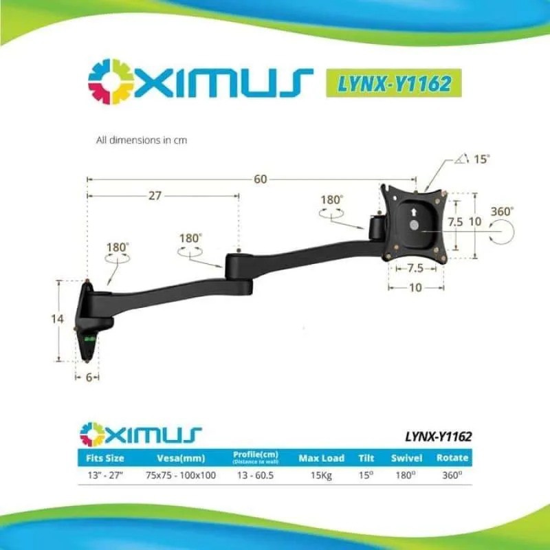 Bracket LCD LED TV 13 - 27 Lynx Y1162 1162 Monitor Swivel Rotary 360