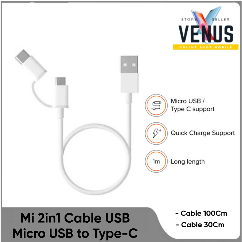 Mi 2in1 USB Cable Micro USB to Type-C 30/100cm