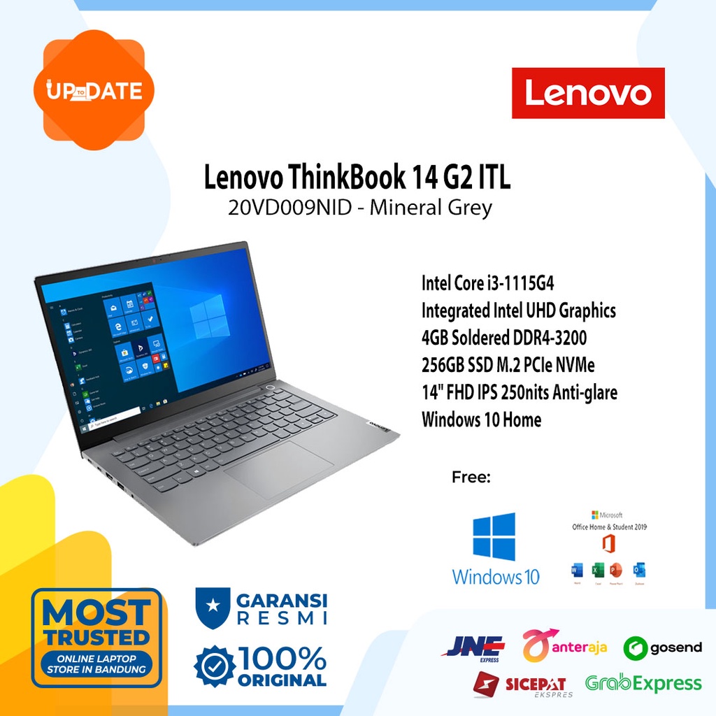 Laptop Lenovo ThinkBook 14 G2 ITL 9NID Core i3-1115G4 4GB 256GB 14" W10 OHS - uptodate bandung
