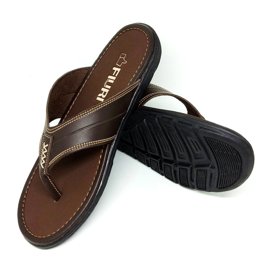 FIURI - Sandal Japit Coklat - Sandal Pria - Sandal Casual - Sandal Pria Kulit - Sandal Pria Dewasa