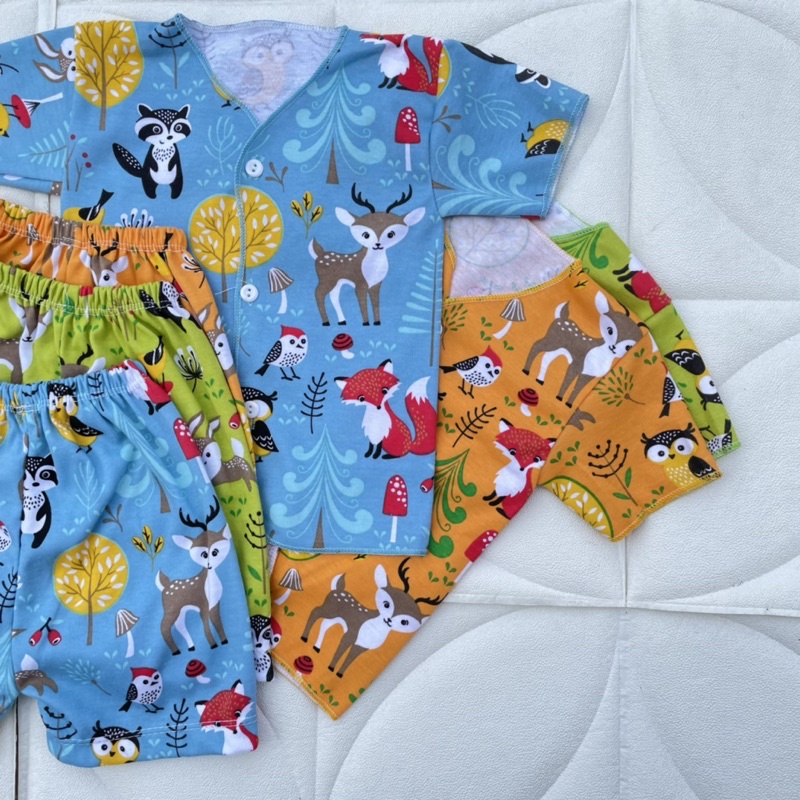 3 PCS Baju Bayi Lengan Pendek + Celana Pendek Bayi Baru Lahir Baju Bayi Setelan Fullprint Bayi Celana Bayi Newborn DNW BABY