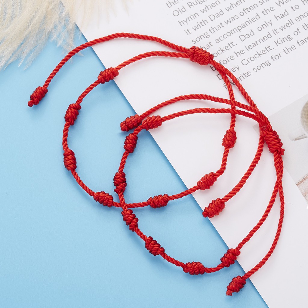 Red string of fate 7 knot red string lucky friendship woven adjustable paper card bracelet