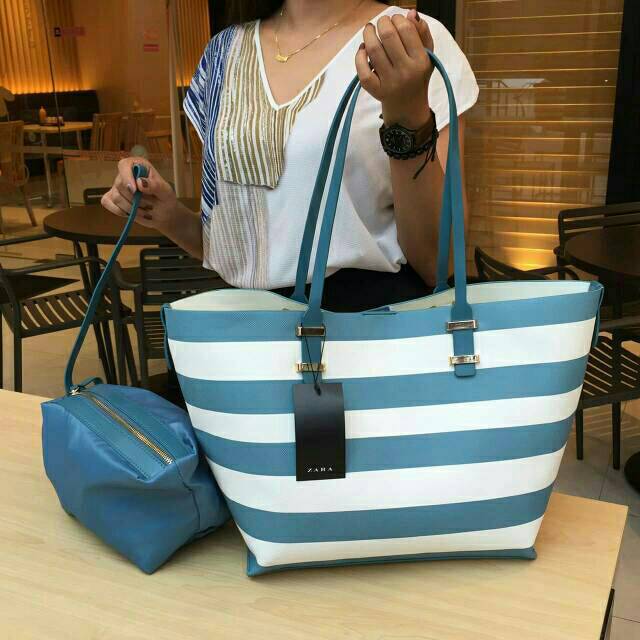 Zara striped tote original bag in bag