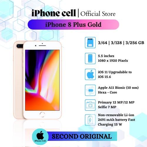 apple iphone 8 plus 8plus 256gb   64gb gold   emas second bekas original 100  mulus normal like new 