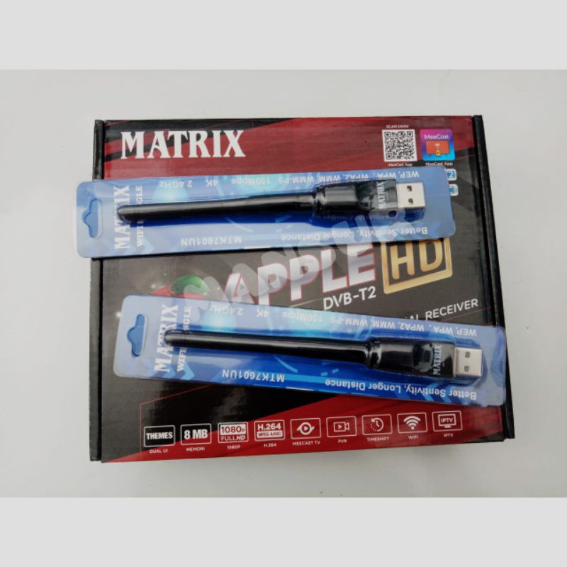 DVB T2 STB Matrix Apple Merah Anten Digital + 1 Dongle Wifi Matrix Apple DVB T2