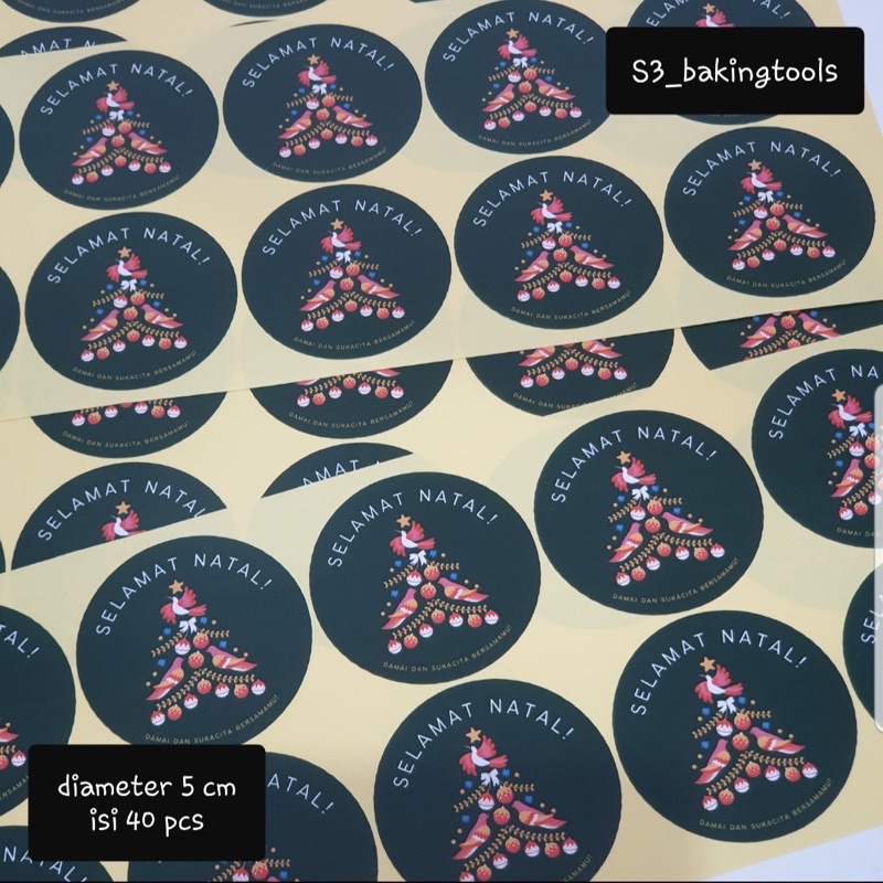 

Sticker label natal christmas dark green isi 40 pcs