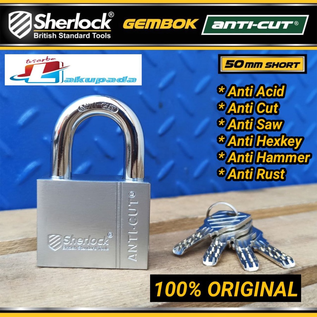 Gembok Original Sherlock British Anti-Cut Lock Short 50mm