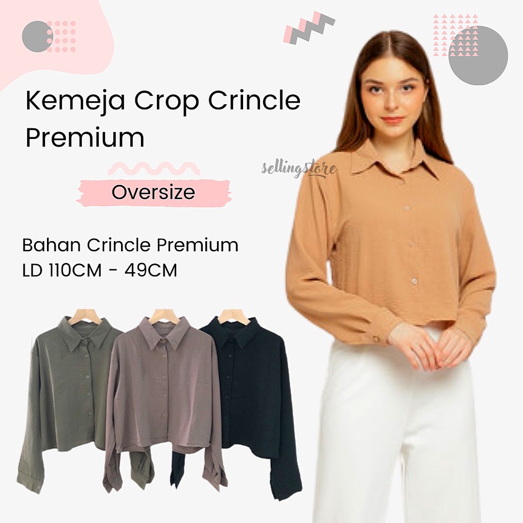 HANIA CROP / KEMEJA BLOUSE CROP WANITA / KEMEJA CROP CRINKLE PREMIUM