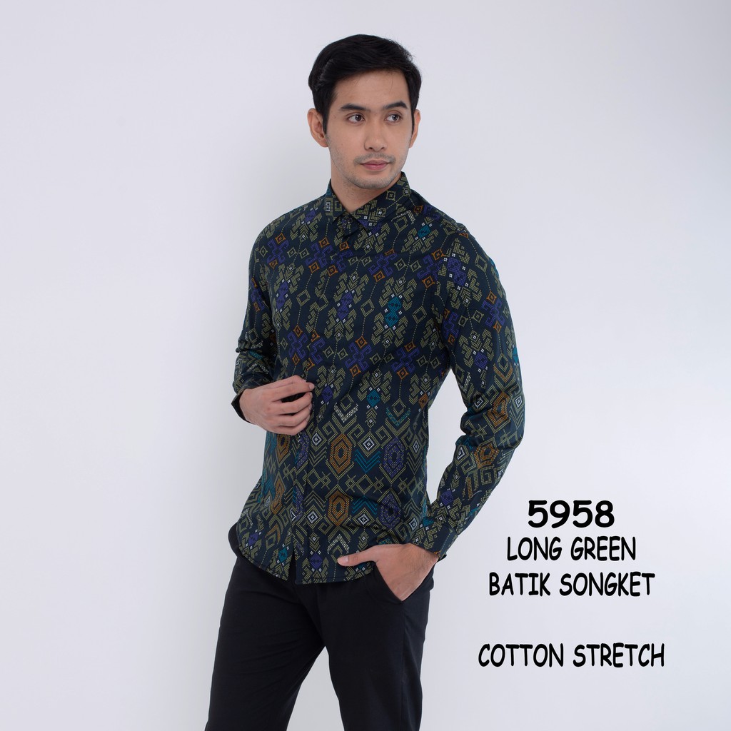 Kemeja Batik Lengan Panjang Long Green Batik Songket Hijau Slimfit Murah Distro 5958 Shopee Indonesia