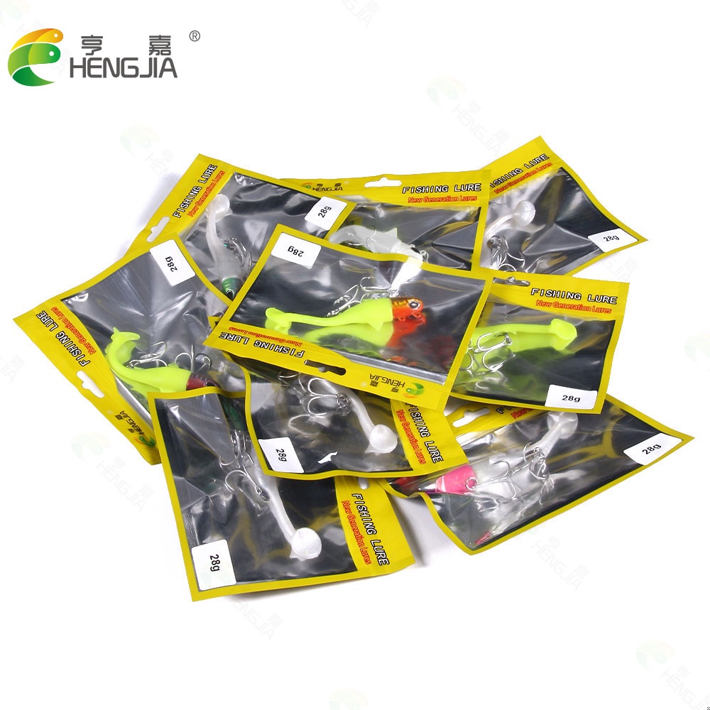 HENGJIA 1PCS 9 colors Soft Fishing Lure 10G 14G 21G 28G 35G 45G 55G Lead Head JIg Lure Silicone Bait T Tail