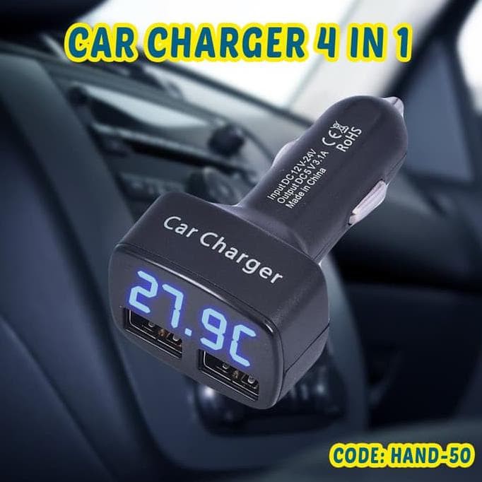 Car Charger 4In1 Screen Led Voltmeter