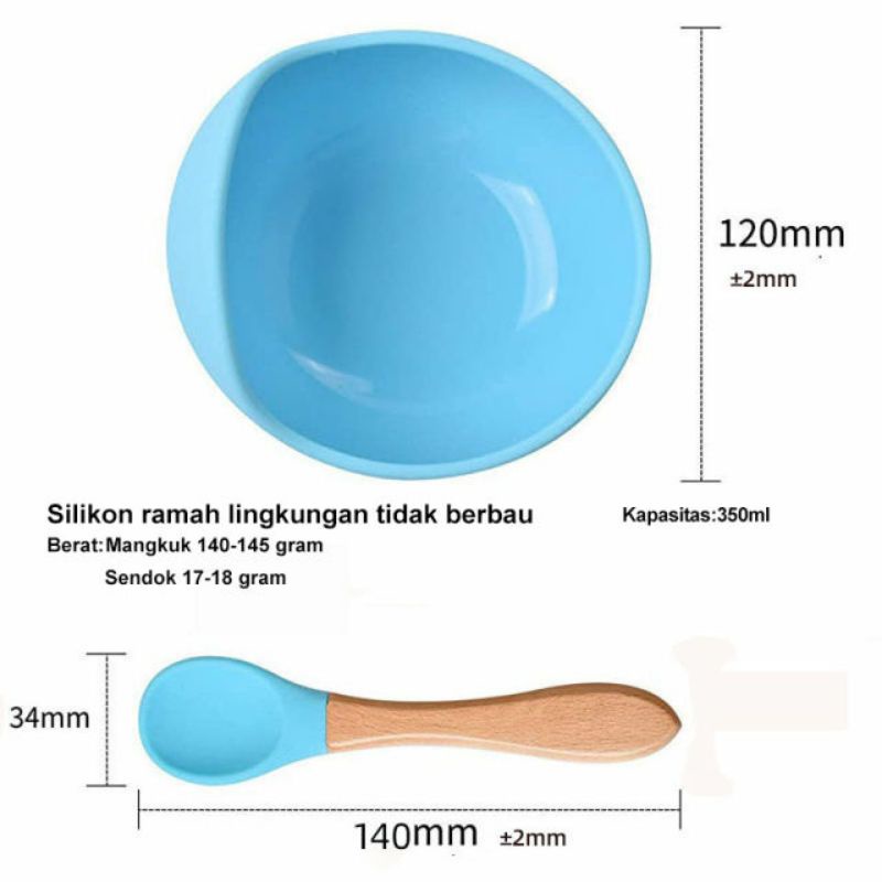 (Readystock) FREE BPA Premium Silicone Mangkuk Bayi Dengan Sendok Anti Tumpah Dan Dapat Menempel Di Meja