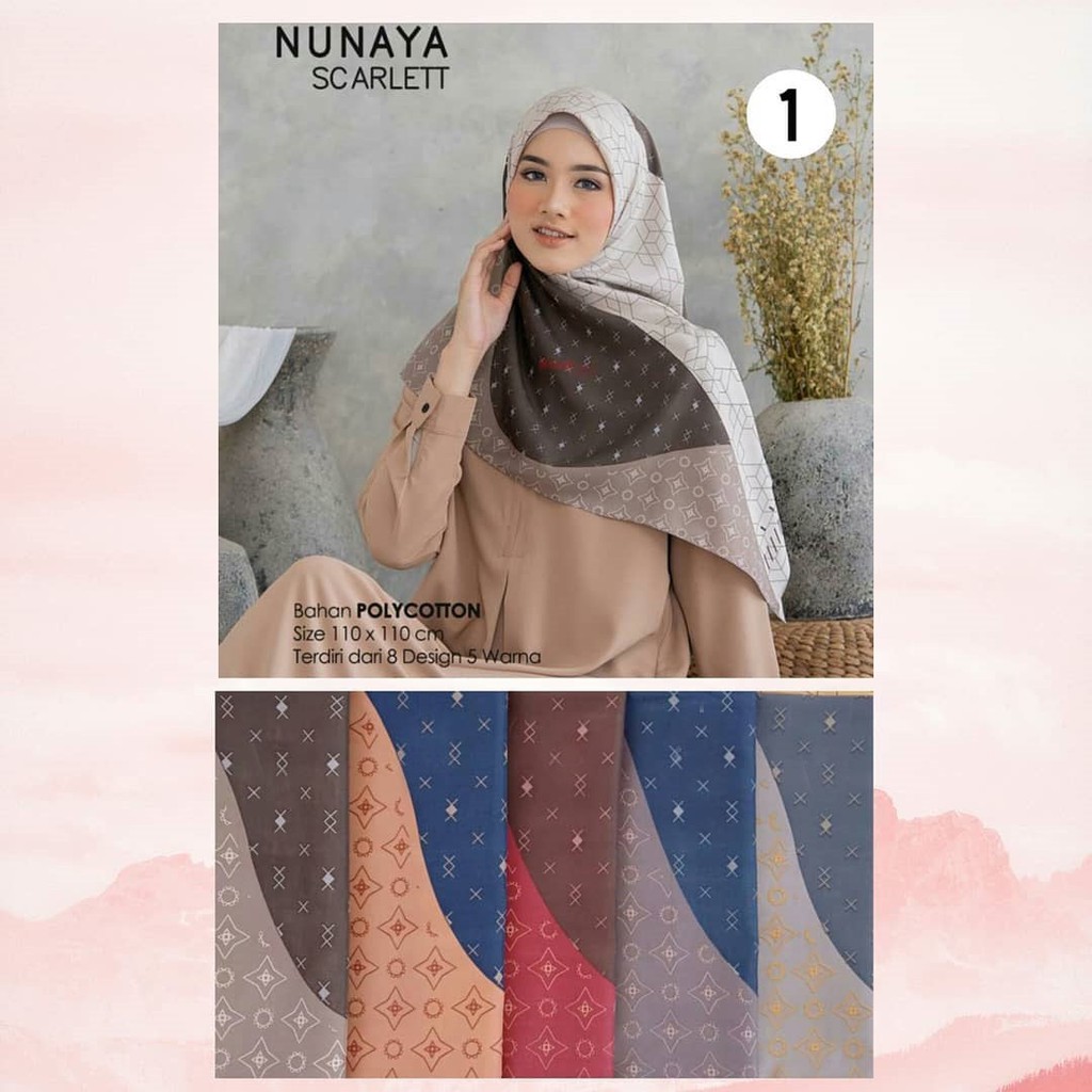fuukuu Premium Hijab Jilbab Nunaya Scarlett Kerudung Segi Empat Square Motif Scarf Murah