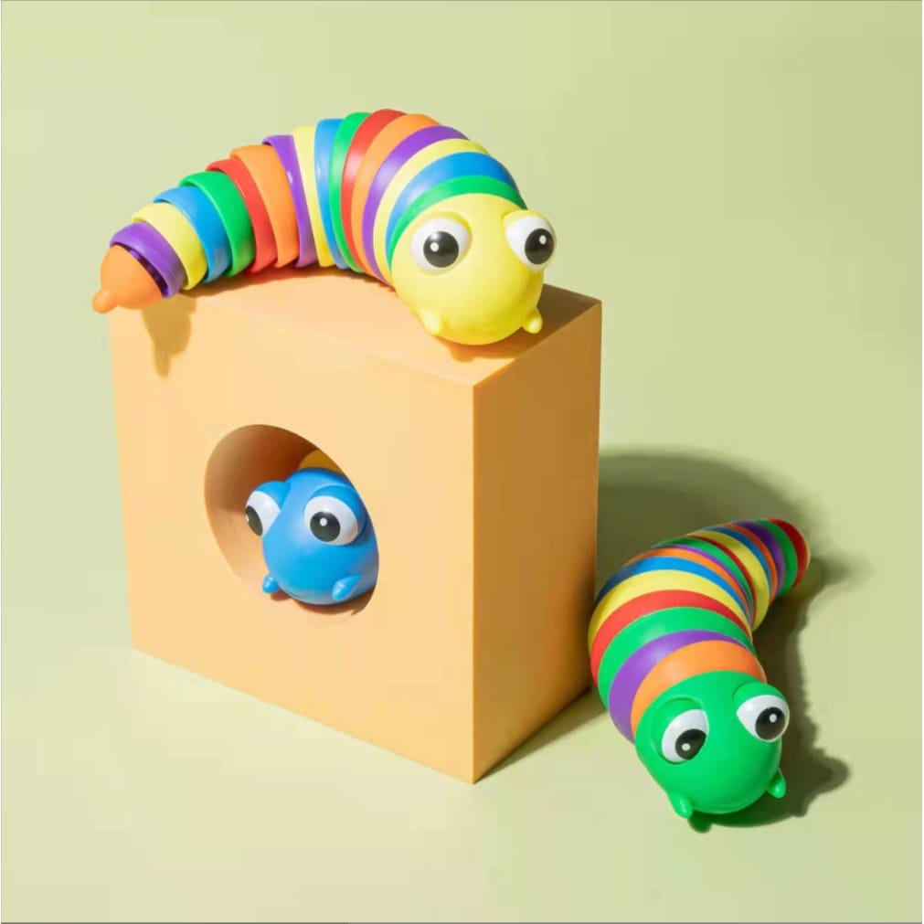 HZ Mainan Fidget Slug Ulat dan Siput Fidget Slug Toys Mainan Ulat rainbow