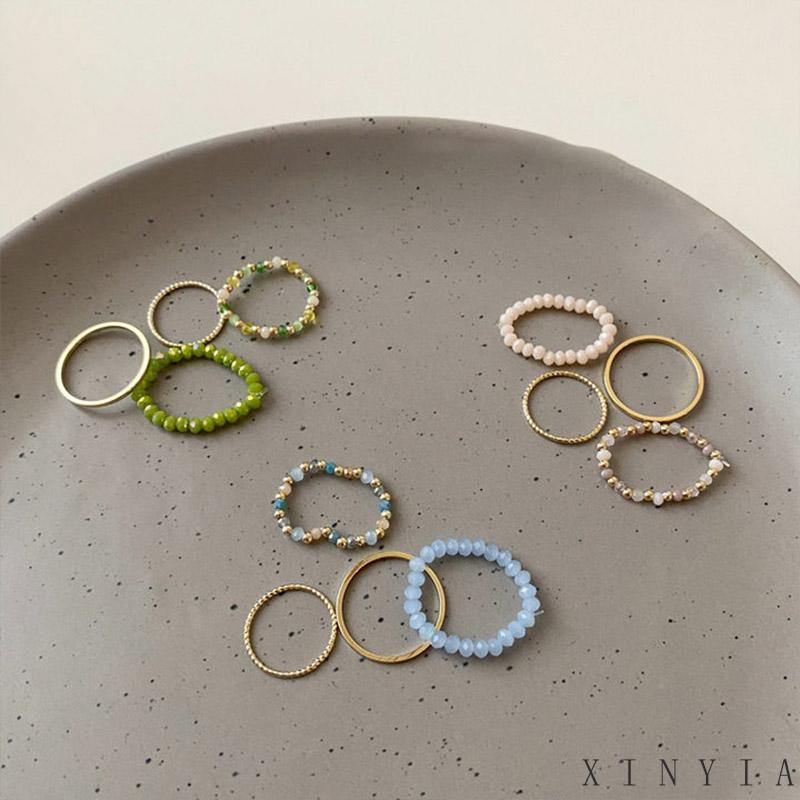 4pcs / Set Cincin Emas Manik-Manik Warna-Warni Untuk Wanita 2022【XINYIA】