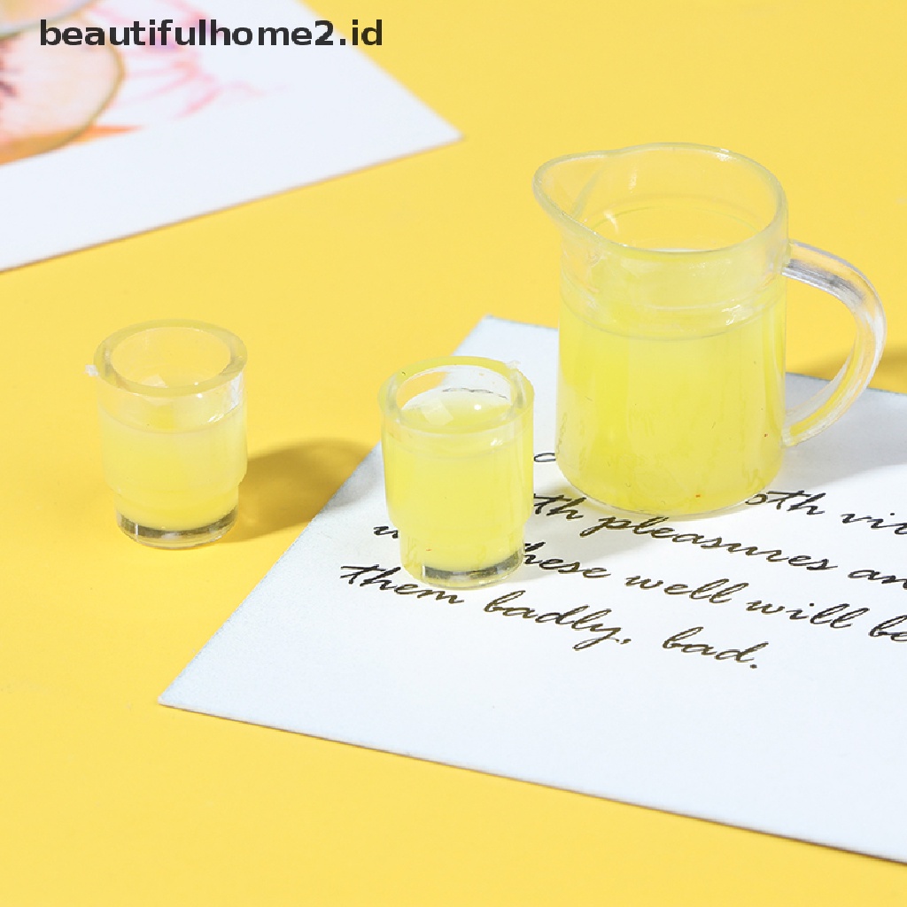 [beautifulhome2.id] 3Pcs/set 1:12 Dollhouse Miniature Juice Bottle + 2 Cups Doll Kitchen Accessories ID