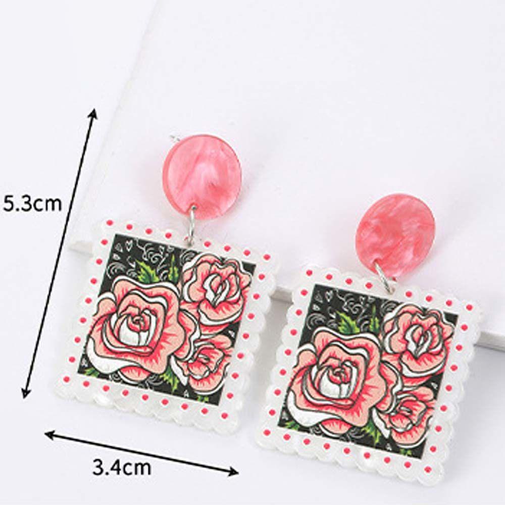 Mxbeauty Anting Bunga Lucu Indah Hadiah Pesta Menetes Minyak Pink Rose Perhiasan Telinga Menjuntai Earrings