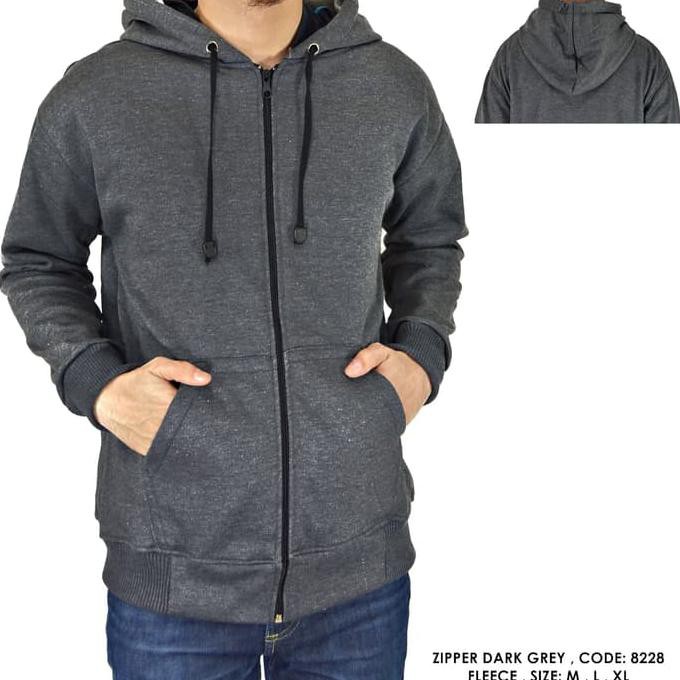 JAKET COWOK JAKET POLOS SWEATER HOODIE ZIPPER RESLETING ABU COWOK PRIA - Abu-abu, L