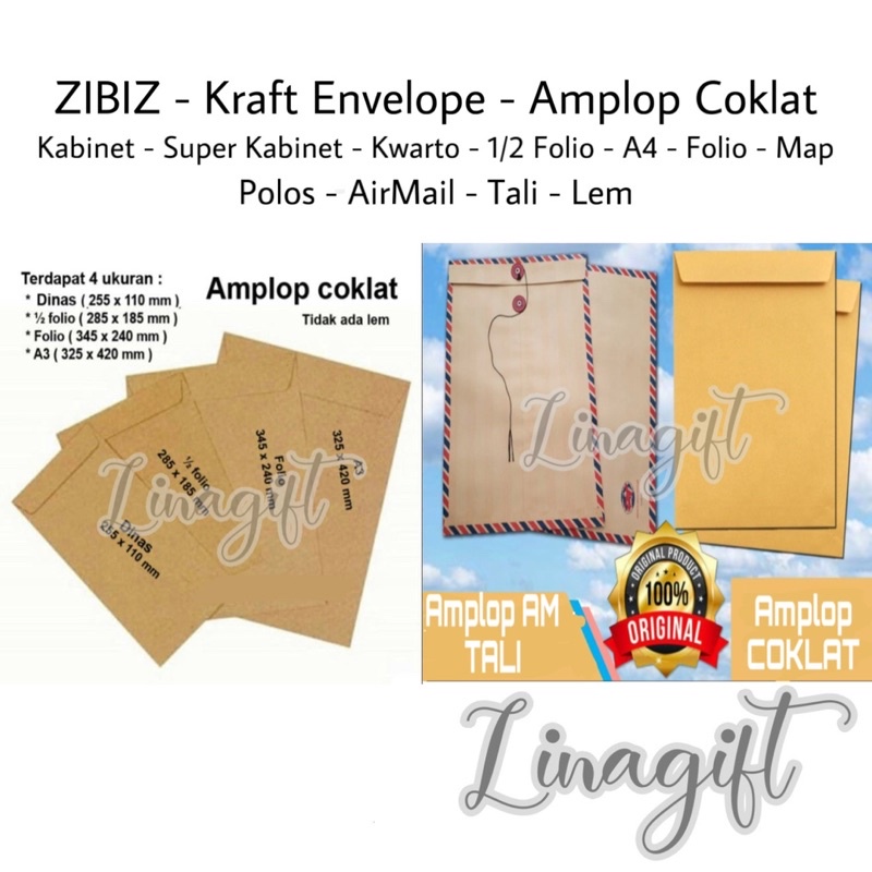 ( Pak 100 Pc ) KRAFT BROWN ENVELOPE - AMPLOP COKLAT POLOS KABINET / SUPER KABINET / KWARTO / A4 / FOLIO / SUPERMAP / MAP