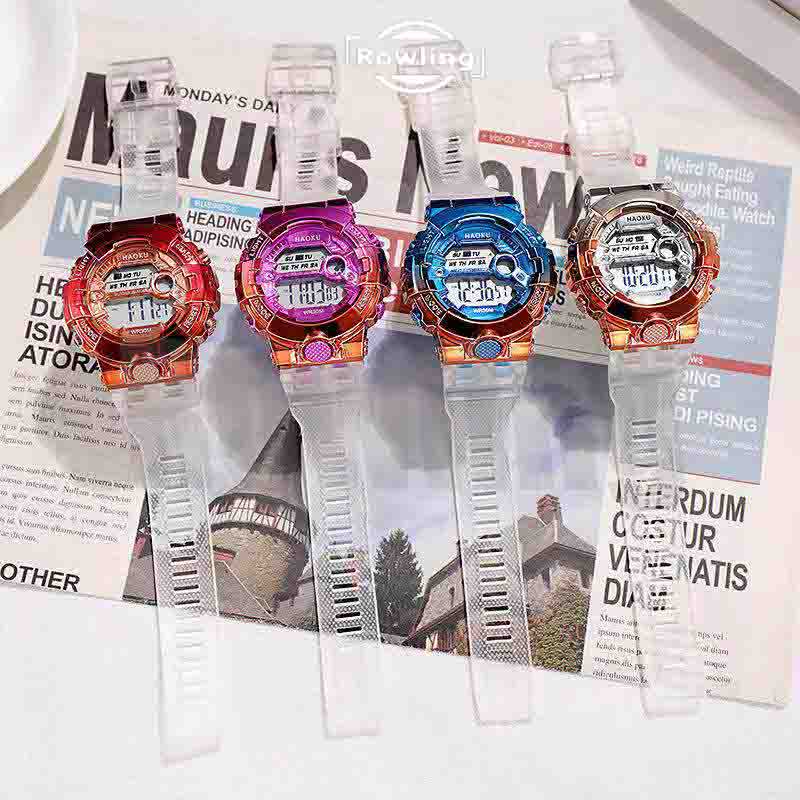 Rowling ( Jam-43) Jam Tangan wanita Strap Rubber Tali Karet Wanita Digital Wanita Dimater Besar Cewek Haoku Import