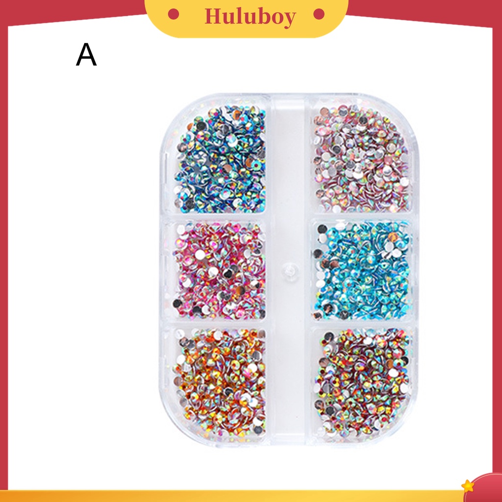 Huluboy Huluboy♡ 6 Grids / Box Berlian Imitasi 3D Warna-Warni Untuk Dekorasi Nail Art