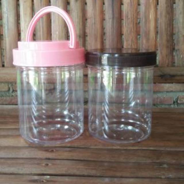 Toples Jar/tutup warna/Botol Pet/500 ml plastik bening/susu/permen/jelly/chesse stick